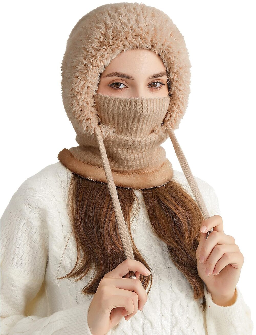 4132 Ski Mask Balaclava Fleece Winter Beanie Hats One Piece Slouchy Warm